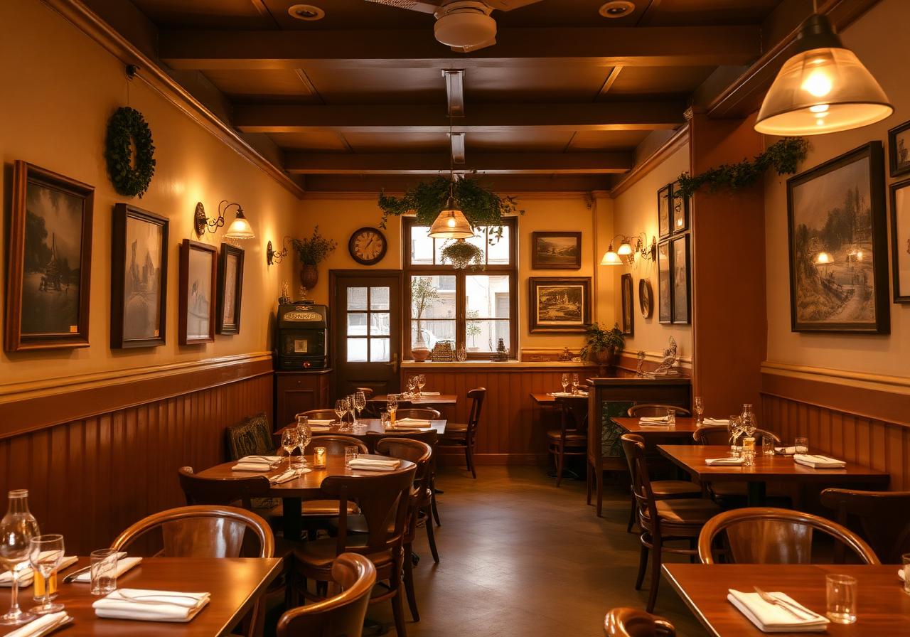 Intérieur chaleureux du bistrot